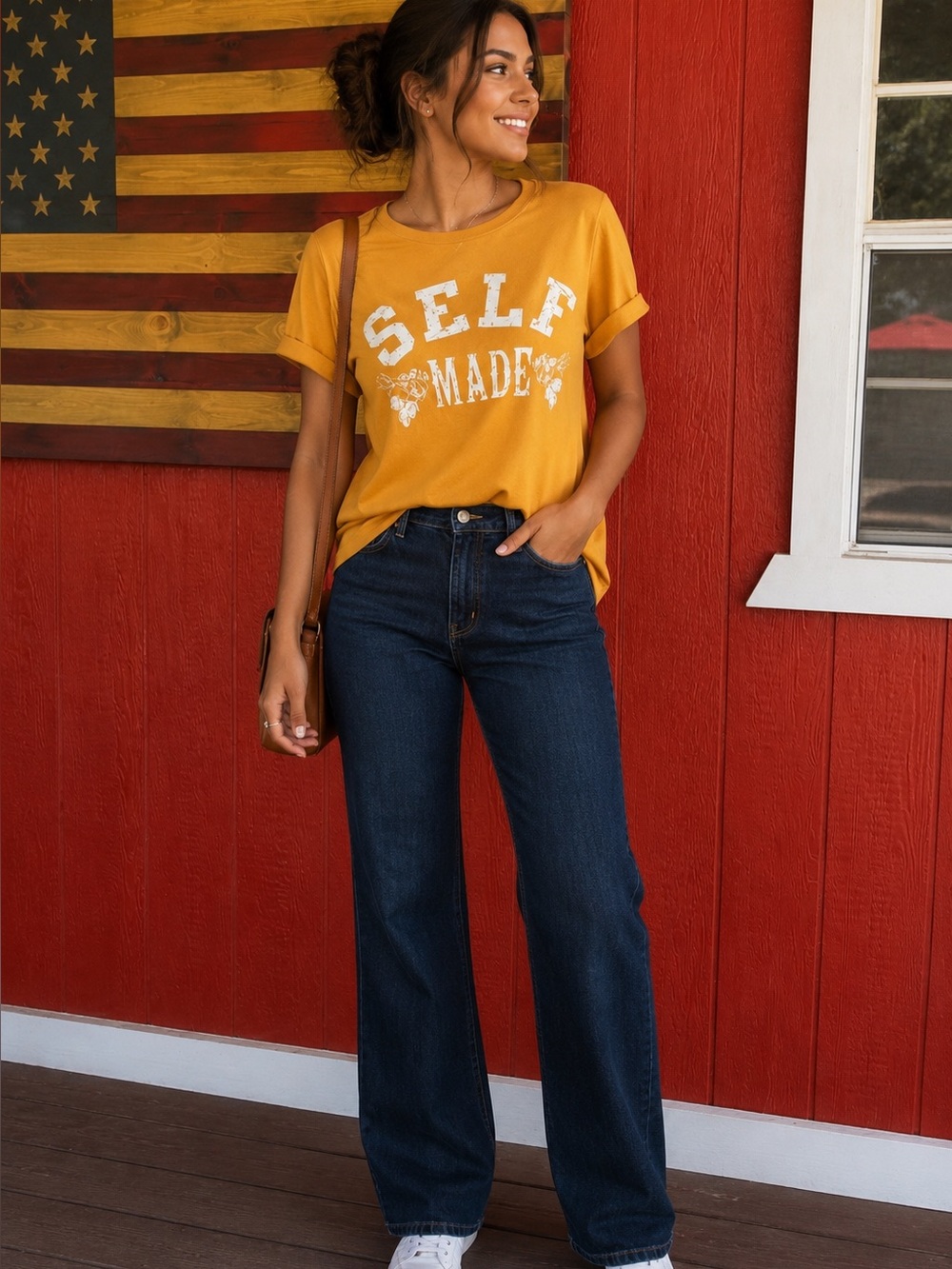 Charlotte Russe Mustard "Self Made" Graphic Tee